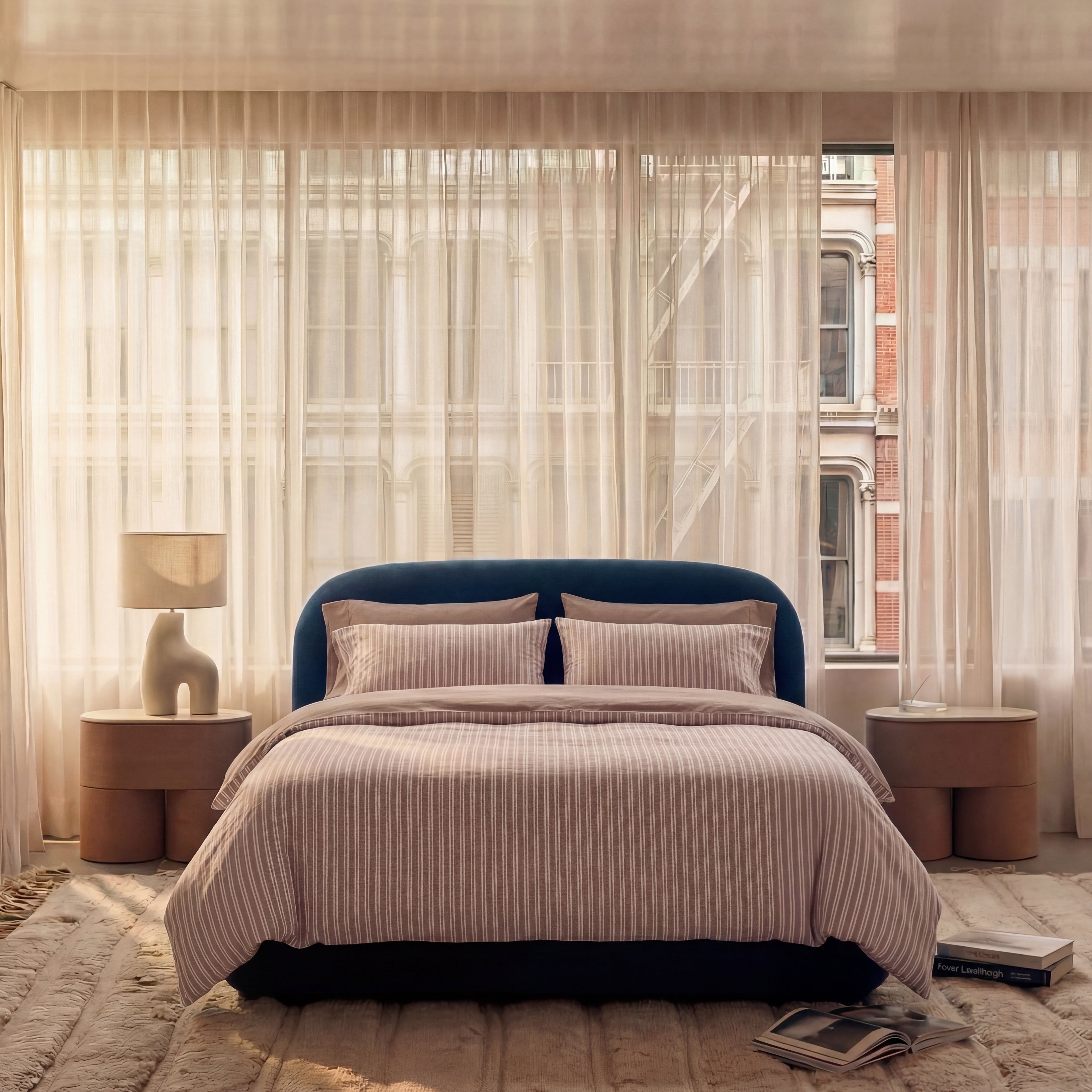 Percale beddengoed set - wit rood gestreept