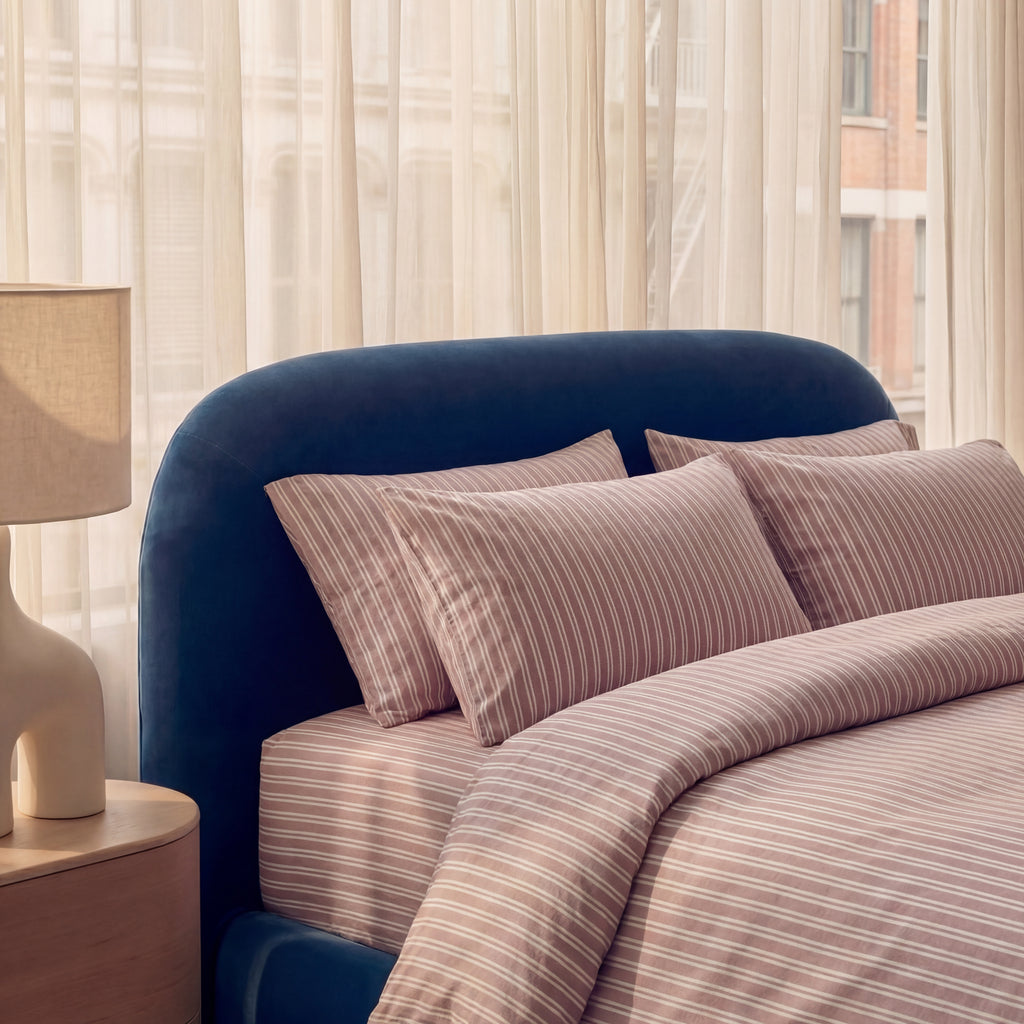 Percale beddengoed set - wit rood gestreept