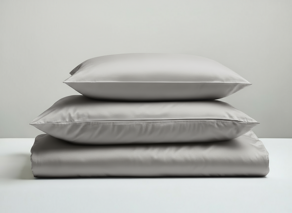Satijn beddengoed set - licht grjs