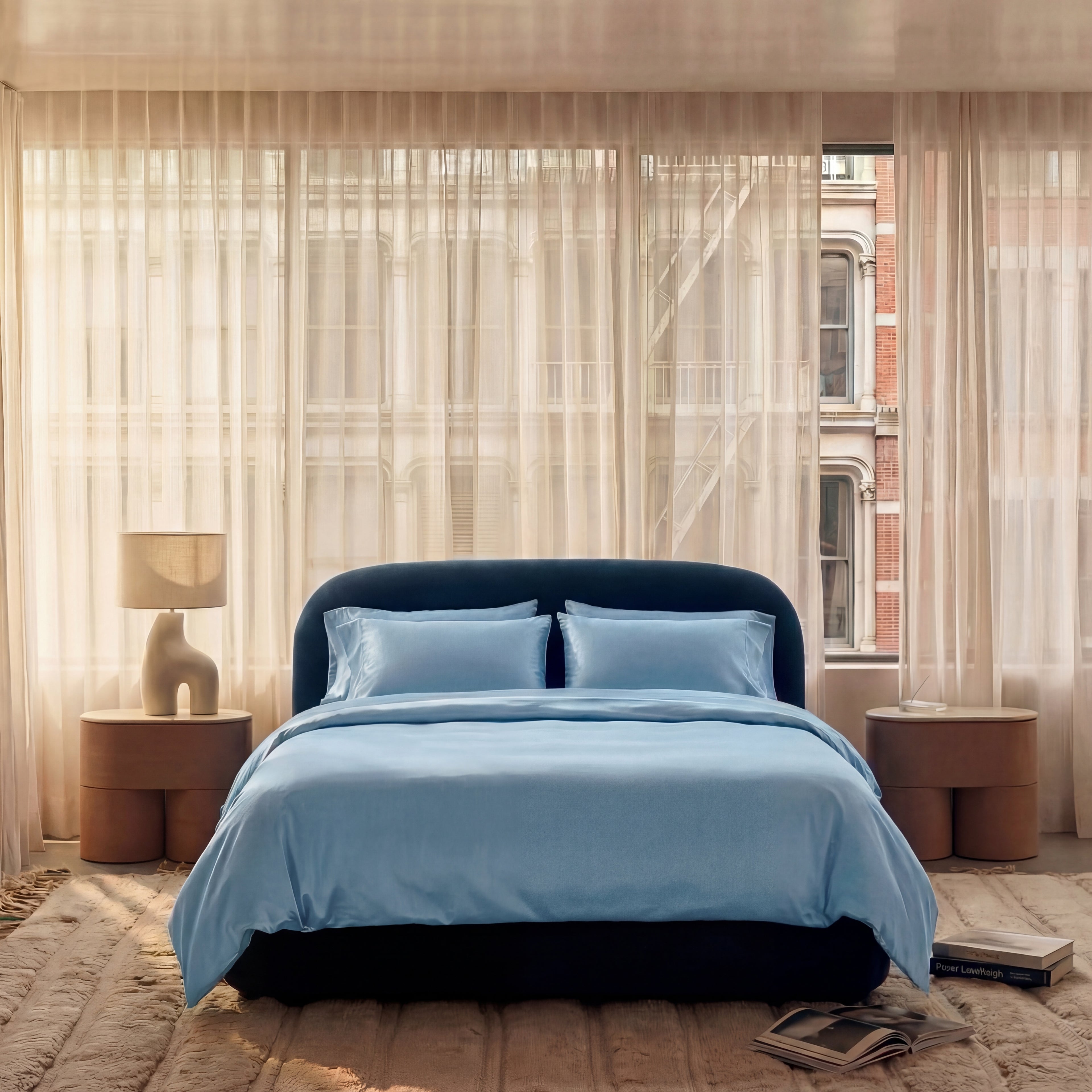 Satijn beddengoed set - hemelsblauw