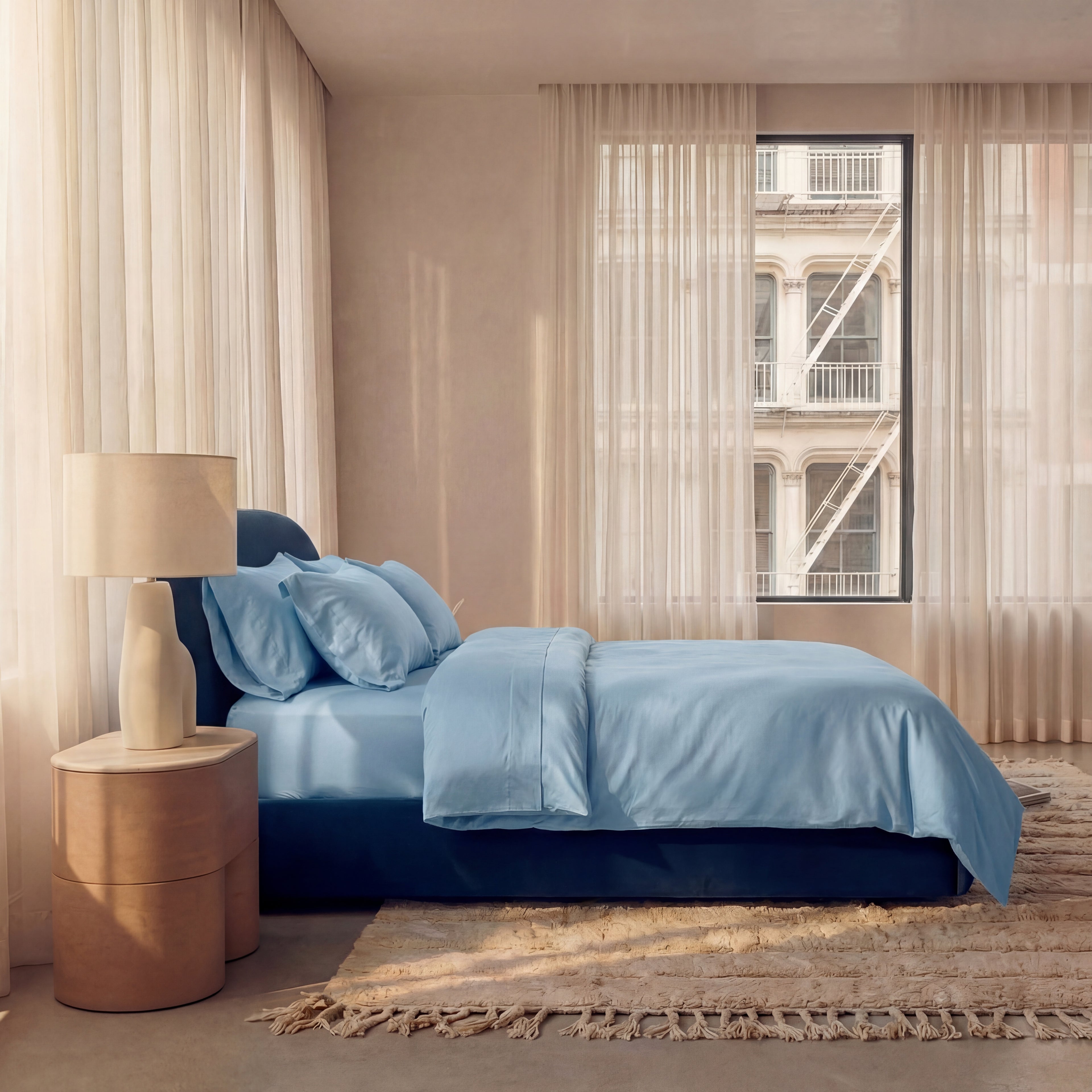 Satijn beddengoed set - hemelsblauw