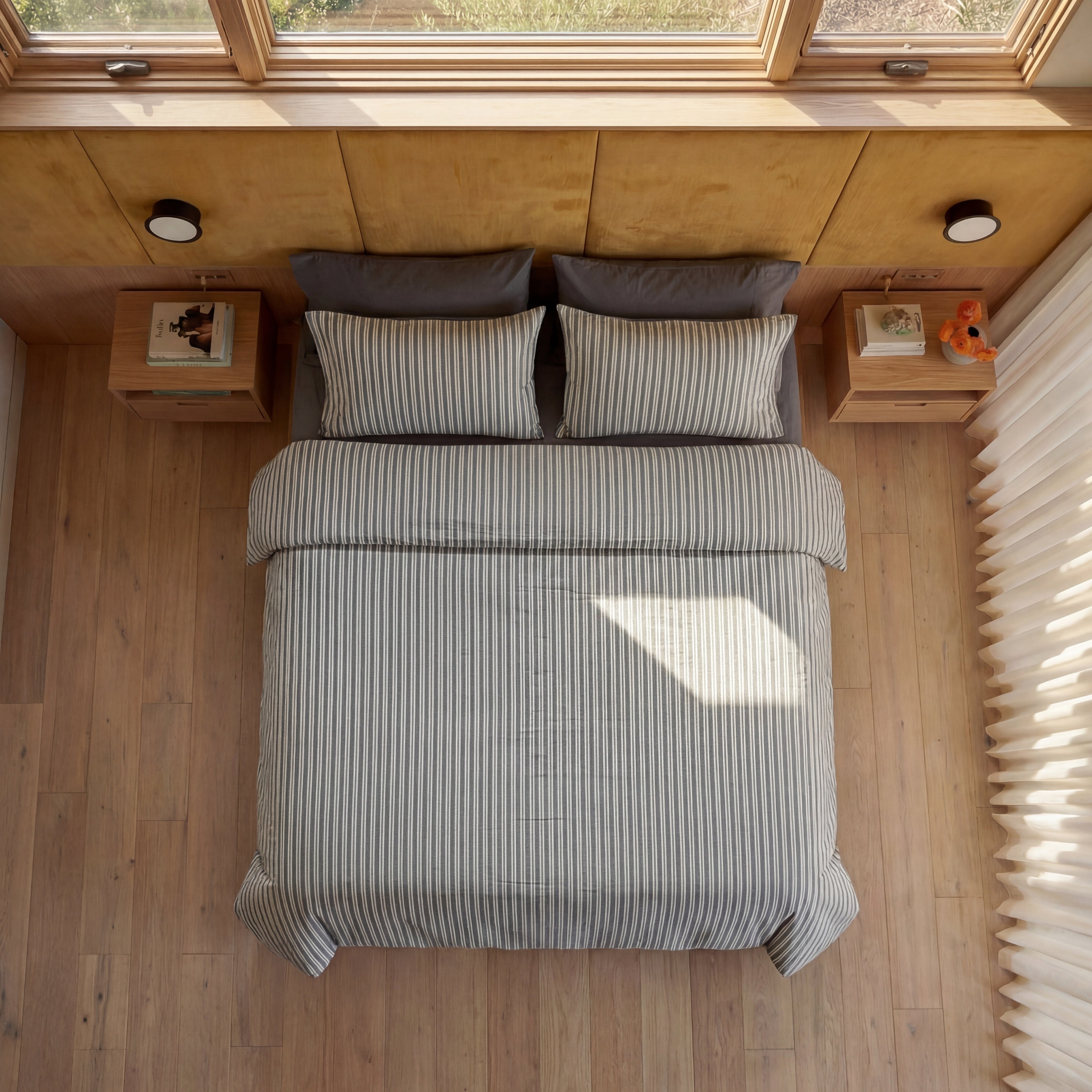 Percale beddengoed set - grijs gestreept